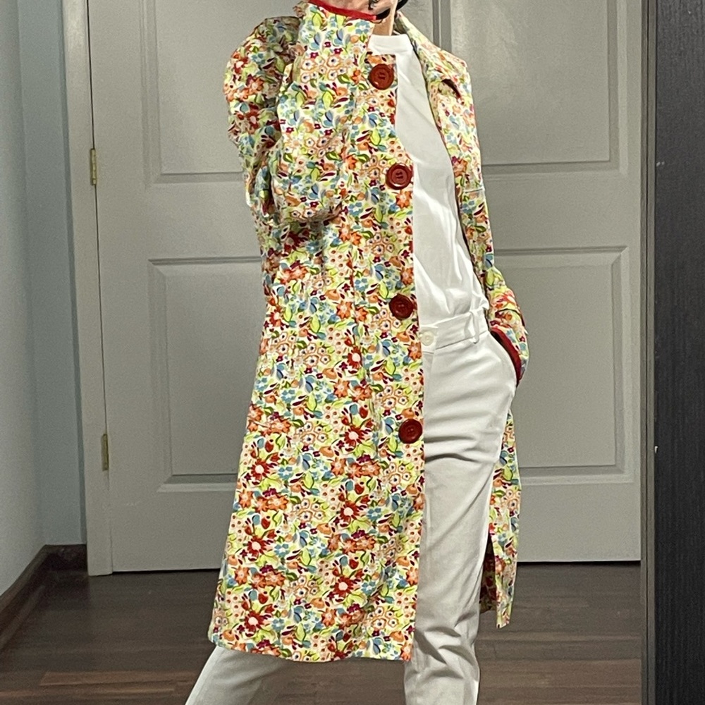 Vintage Bill Blass Multi Color Floral Print Cotton Coat Jacket size L